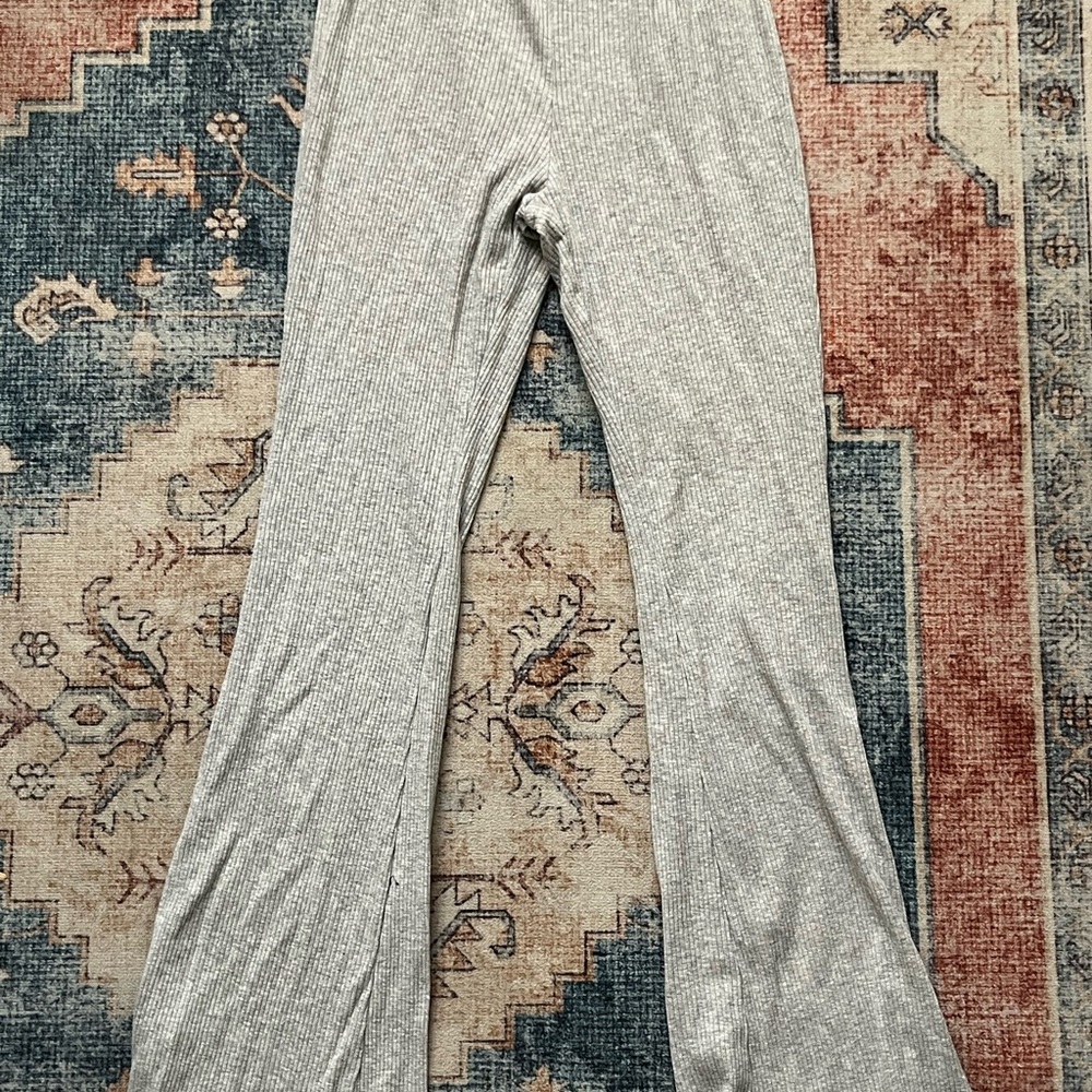 Gray Ribbed Flare Pants - Picture 2 of 3